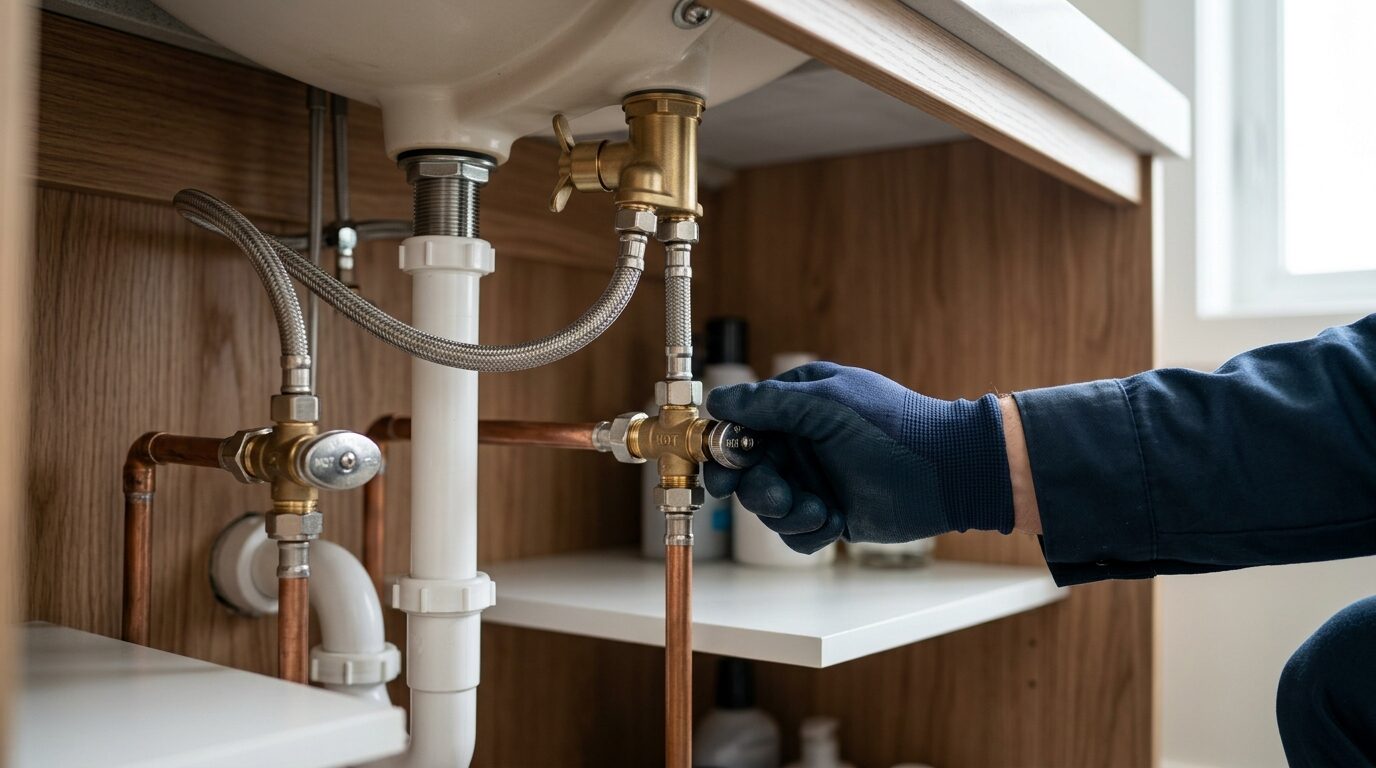 Shut-off valves and connections under a sink
